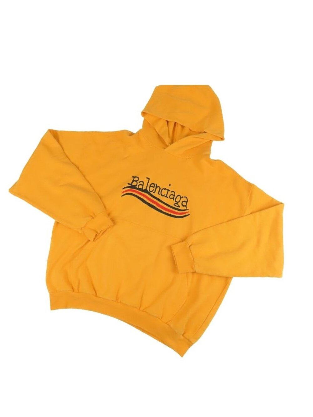 Balenciaga Hoodie Yellow Cotton Campaign Logo Distressed Top M